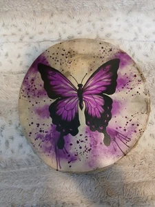 Butterfly Painted 12" Buffalo Hide Hand Drum - Picture 1 of 3