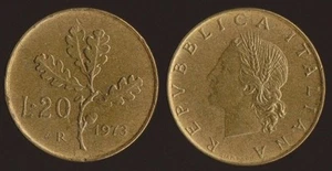ITALIA 1973 Ramo di quercia, moneta £ 20 FDC Unc - Imagen 1 de 1