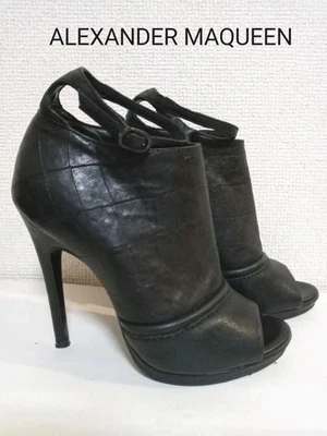 ALEXANDER McQUEEN Botas Cortas Punta Abierta Negras 36 11cm Tacón Cuero Foto 1 de 4