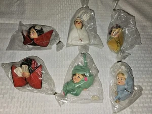 Lot 6 Vintage Italy Felt Doll Heads Ornaments Deadstock 1950s  - Picture 1 of 6