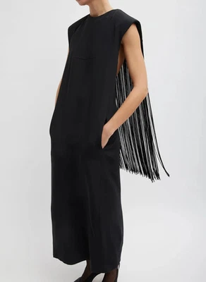 BNWT TIBI TIBI 4-Ply Silk Fringed Dress Black Long Midi Open Back Sleeveless 2 - Image 1 of 4