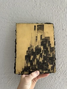 Artini Arts Brown Ivory Engraving Masterpiece Mid Century Brutalist Cityscape - Picture 1 of 4