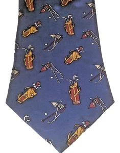 Golf Seidenkrawatte Andrew Scott Neuheit Taschen blau Schläger Bälle handgefertigte Krawatte - Bild 1 von 3