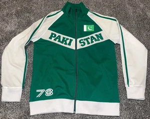 Pakistan Track Jacket Mens Medium Green White Nation Flap Patch Logo Full Zip - Picture 1 of 13