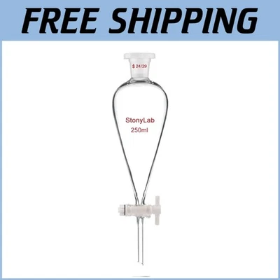 250 ml Conical Separatory Funnel with 24/29 Joints - Borosilicate Glass Quality - Image 1 of 4
