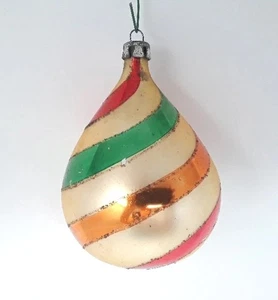 Antique Poland Mercury Glass Ornament Barber Pole Teardrop Christmas 4" - Picture 1 of 10
