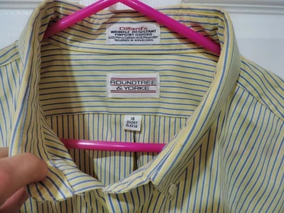 Dillards Roundtree & Yorke Talla 18 Amarillo Azul Raya Oxford Resistente a Arrugas Foto 1 de 3