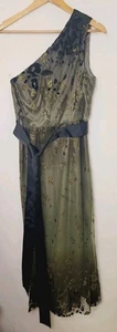 Vestido Formal Vintage Betsy & Adam Negro Verde En Capas Un Hombro 6 EE. UU. - Imagen 1 de 10