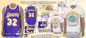 LA Lakers Adidas Magic Johnson HWC Jersey/Mitchell & Ness Men's Championship Tee - Picture 1 of 16
