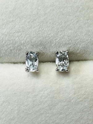 简单小号 925 纯银天然蓝色海蓝宝石耳钉 — 第 1/4 张图片