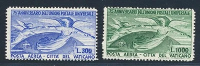 VATICAN 1949 Cpl Superb MNH/** Angels Airmails Set, Sc C18-19 , Italy,UPU,Globe - Image 1 of 2