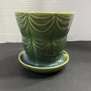 Vtg Brush McCoy 5" Drape Swag Scalloped Flower Pot Planter Attached Saucer 328-5 - Picture 1 of 4
