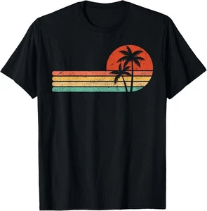 T-shirt NUOVA LIMITATA stile retrò tropicale vintage tramonto spiaggia palma - Foto 1 di 3