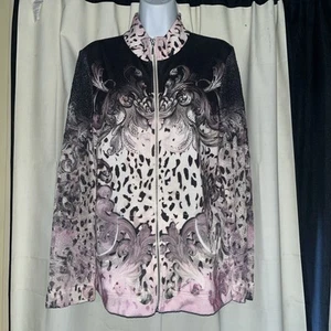 Zenergy di Chico's Tg. 2 Reg. Giacca leggera con zip 12/L viola paisley scintillante - Foto 1 di 2
