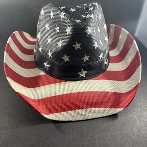American Flag Cowboy Hat Western Red White Blue Stars Vamuss - Picture 1 of 7