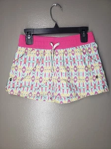 Patagonia Girls Baggies Pink Teal Yellow Tribal Aztec Shorts Size 10 Medium - Picture 1 of 8