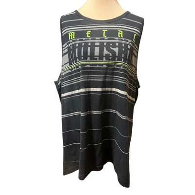 Metal Mulisha Black Green Striped Sleeveless Tank Top Spell Out Motorsport Gym  - Image 1 of 4