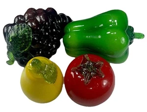 Murano Style Glass Fruit & Vegetables Life Size Vintage MCM 4 Piece Decor Glass - Picture 1 of 24