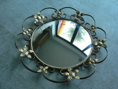 Vintage Convex Mirror Floral Design Metal Frame MCM - Image 1 of 4