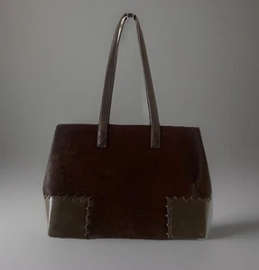Bolso de Mano Vintage Cole Haan Pelo de Pony Cuero de Vaca Marrón Punto Látigo - Imagen 1 de 18