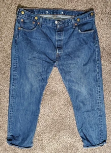Levis Jeans Men 40x30 Blue 501 Suspender Button Straight Medium Wash - Picture 1 of 6