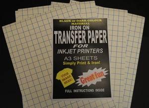 A3 Inkjet for Iron T Shirt Paper Transfer for Dark Fabrics 10 Sheets - Picture 1 of 1