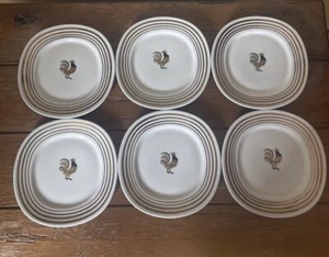 Taylor Smith Taylor Conversation Rooster Bread Dessert Plates Vintage 1950’s - Picture 1 of 9