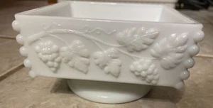 Westmoreland Pedestal Milk Glass Grape Vine Open Square Candy Dish - Picture 1 of 4