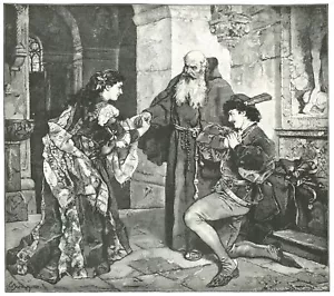 Impresión artística vintage grabado en madera de Romeo y Julieta, 1892 - Imagen 1 de 4