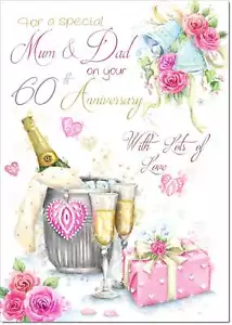 Doodlecards Mum & Dad Diamond 60th Wedding Anniversary Card Champagne Bucket - Picture 1 of 4