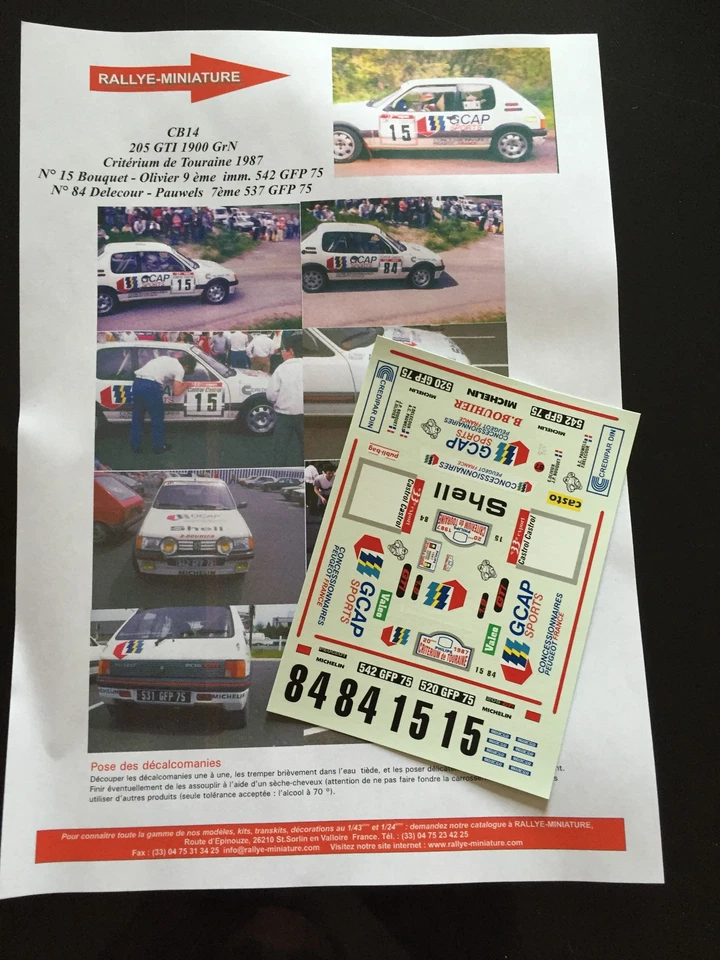 DECALS 1/24 PEUGEOT 205 DELECOUR CRITERIUM DE TOURAINE 1987 RALLYE RALLY - Photo 1/1