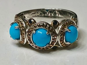 Gems en Vogue 3 stone Sleeping Beauty Turquoise Ring, Sterling Silver 925 - Picture 1 of 10