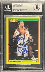 SHAWN MICHAELS SIGNED 1992 WWF MERLIN GOLD ROOKIE #21 BECKETT AUTO 365 - Bild 1 von 2
