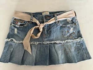 Vintage Y2K Abercrombie & Fitch Mini Skirt Girls Blue Denim Button Fly Size 14 - Picture 1 of 22