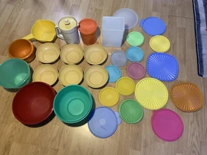 Tupperware Lot Bowls Lids Harvest Color Canister Sets VTG Huge Lot 30 - Picture 1 of 9