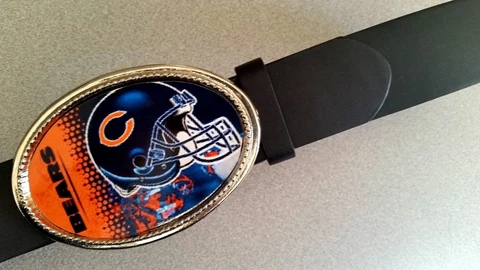 CHICAGO BEARS  Epoxy Buckle & Black Bonded Leather Belt Cover