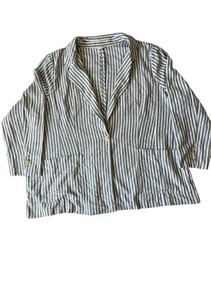 Blazer Caslon listrado mistura de linho novo com etiquetas listra azul-marfim Brianne plus size 4X - Imagem 1 de 4