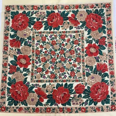 Vintage Mandarin Garden Hoffman California Fabric Panels Floral Red  5 3/4 Yards — 第 1/4 张图片