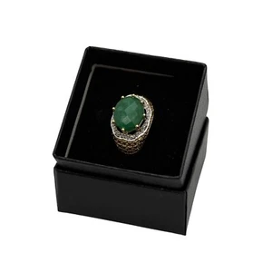 14K Gold Over Sterling Silver Emerald & Diamond Ring Size 7 Designer Womens - Picture 1 of 8