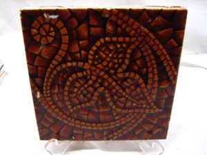 Early Majolica Glazed Ceramic Tile Art Nouveau Brown Leaf Ornate Mosaic Scroll L - Picture 1 of 4