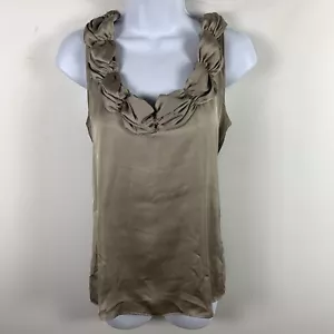 Lapis Womens Top sz M Tan Ruched Scoop Neck Sleeveless Lightweight Stretch - Picture 1 of 12