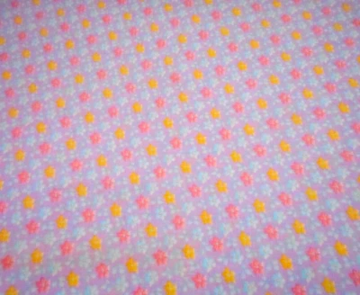 Cotton Fabric By The Yard SALE Pink Yellow Aqua Floral on Lt Purple/Lavender #PC - Image 1 of 2