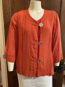 Ali Miles Orange Long Button front Blouse Top Textured Size L - Picture 1 of 5