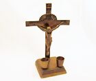 Antique Altar Table Standing Pedestal Bronze Crucifix Cross