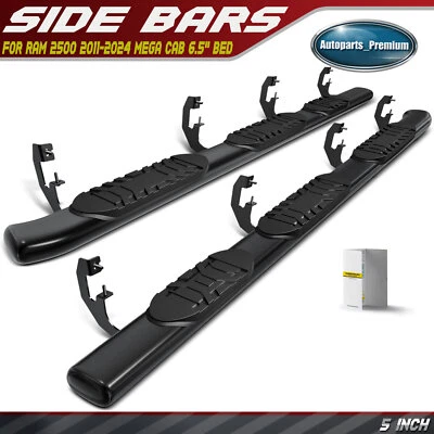 5-дюймовые черные стальные овальные боковые пороги для кровати Ram 2500 3500 2011-2024 Mega Cab 6,5 дюйма - Изображение 1 из 4