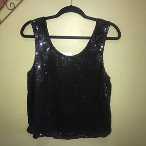 Camiseta sin mangas negra lentejuelas SCALA talla mediana  - Imagen 1 de 7