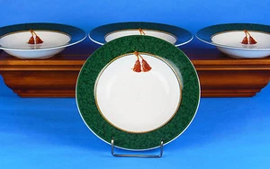 Set of 2 Soup Bowls, MINT - SUPERB! Holiday Abundance Green, Sakura, Hallmark - Picture 1 of 4