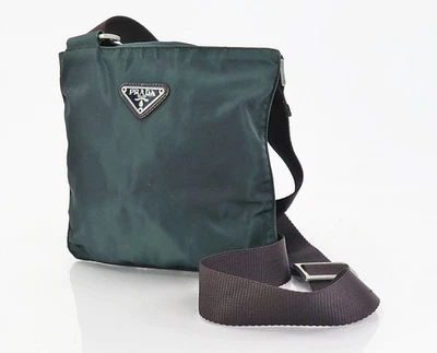 Authentic PRADA Green Nylon and Leather Shoulder Crossbody Bag Purse #61371 - Image 1 of 4