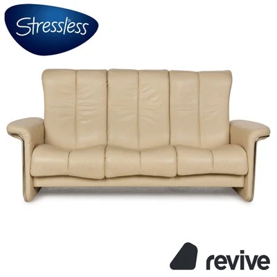 Stressless Soul Leather Three-Seater Cream Sofa Couch Manual Function - Image 1 of 4