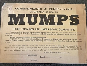 Antique Mumps Quarantine Sign Pennsylvania - Picture 1 of 1